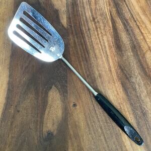 Vintage Ekco Metal Slotted Spatula Chrome Black Handle 13" Kitchen Utensil USA